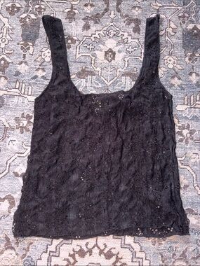 Free People Intimately Eyelet Tank Top, Black, XS